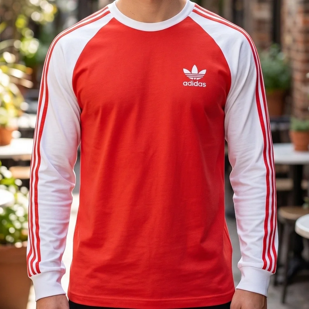 Adidas Originals Mens Long Sleeve Raglan 3-Stripes Trefoil Shirt Red White M